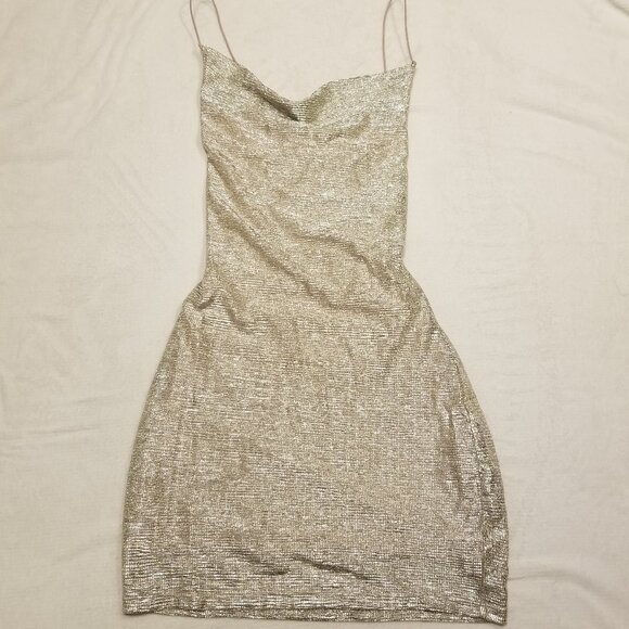 Silver Cowl Neck Mini Dress Glittery/Sparkly/Metallic Strappy Small US 6 H&M - Picture 12 of 12